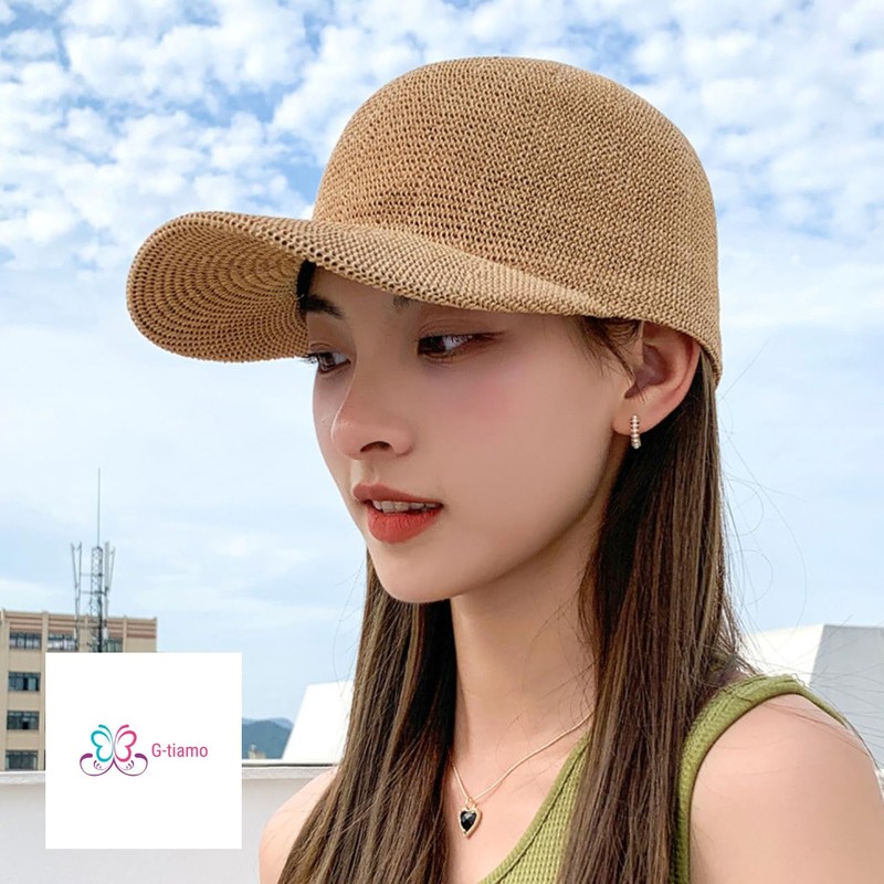 G-tiamo Women's Straw Style Paper Mesh Lightweight Adjustable UV Cap