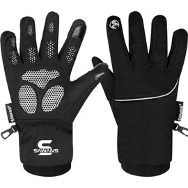 Waterproof & Windproof Thermal Winter Gloves Thinsulate TouchScreen Ski MTB Anti Slip Cycling Snowboarding Padded Palms Mountain Bike Mitts Men Women Driving Sports (M, Black)