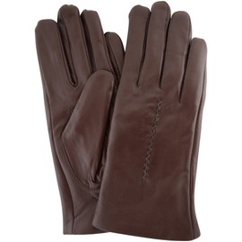 SNUGRUGS Womens Butter Soft Premium Leather Glove with Woven Stich Design & Warm Fleece Linning - Brown - Large (7.5")