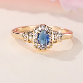 hsiyyecg Oval Shape Yellow Gold Plated Simulate Sapphire Engagement Statement Ring,Fashion Gemstone Jewelry Sets Promise Rings for Women（9）