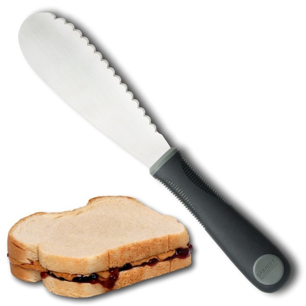Sabatier Professional Sandwich Knife/Condiment Spreader - Commercial Grade Stainless Steel, Wide Edge, Scalloped Blade. Kitchen Utensil for Butter/Cream/Cheese. Comfortable Soft Grip Handle.