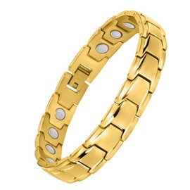 HAQI Magnetic Bracelet for Women and Men, 3500 Gauss Strong Magnetic Bracelet, Women's Adjustment Tool and Gift Box (Gold) (Men)