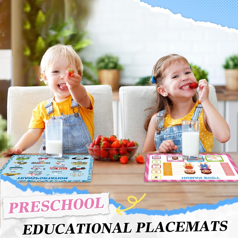 8 Pcs Educational Preschool Placemat Set for Toddler and Kids