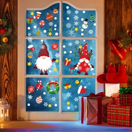 Christmas Window Stickers, Reusable Christmas Window Clings, Static Xmas Window Decals Snowflake Sticker for Christmas Party Decorations (Dwarf)
