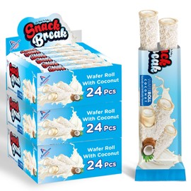 Snack Break Coconut Rolled Wafers - 24 Individually Wrapped Wafer Rolls (Pack of 3) with Creamy Coconut Filling - Snacks for Kids & Adults
