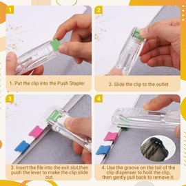 2 PCS Portable Binder Clip Stapler with 100 PCS Reusable Clips - Mini Push Clamp Dispenser - Push Stapler Clam Clip Dispenser Clamp for Fixing Documents, Office, School, Hospital