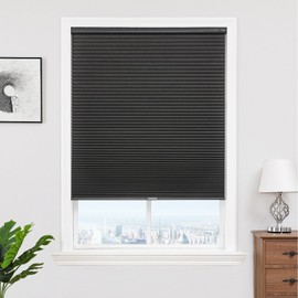 Joydeco No Tools No Drill Window Blinds for Indoor Windows, Blackout Shades Cellular Shades Cordless, No Drill Blinds for Windows, Window Shades for Home, Bedrooms, Doors (Black, 35" W x 64" H)