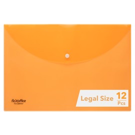 FLEXOFFICE 12 Pcs Legal Size Plastic Envelopes with Snap Closure 9"x12", Orange, Reusable File Folder Organizer to Document A4 Size, US Letter, for School and Office Supplies