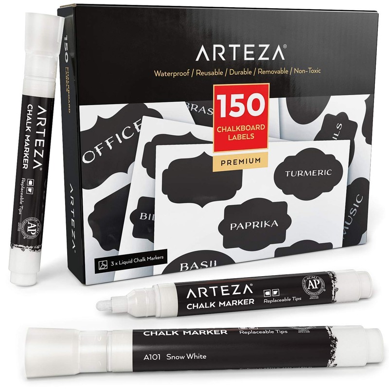 Arteza 150 Chalkboard Labels for Jars, Spice Jar Labels with