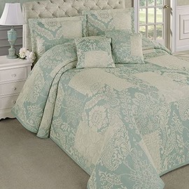 Touch of Class Vintage Floral Paisley Medallion Maisonette Ivory Spa Blue Queen Bedspread