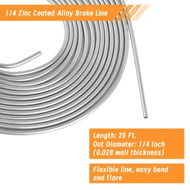 MuHize 25 ft 1/4 Brake Line Kit - Zinc Coated Alloy Brake Line (Includes 16 Fittings and 4 Unions Brake Line Fittings) with Tube Cutter and Double & Single Flaring Tool Kit