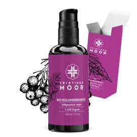 Cristinen Moor Bio Holunderkernöl - kalt gepresstes Hautpflegeöl - zertifizierte Naturkosmetik und clean Beauty zertifiziert, Körperpflegeöl fü reife Haut, bei barrieregestörter Haut