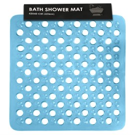 SUL Square Shower Mat Anti Slip,Anti Mould, Machine Washable Bath Mat For Walk In Shower Tray, Bathtub Shower Mats NonSlip Drain Holes Suction Cups,Latex Free Durable Resistant Size43cmx43cm BLUE