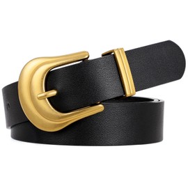 JASGOOD Women's Western Belt Vintage Faux Leather Waist Belt for Pants Jeans with Gold Buckle,Black