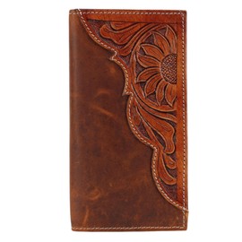 American Bison Tooled Side Rodeo Wallet with Conchos – Oil Pull Up – Durable, Stylish & RFID Protected (No Conchos, Tan)
