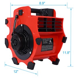 ESPIDOO 3-Speed Heavy-Duty Floor Dryer: Portable Air Mover with 4 Angles & 300 CFM - ABS Construction for Basements Cars & Garages - CSA Approved Red Blower