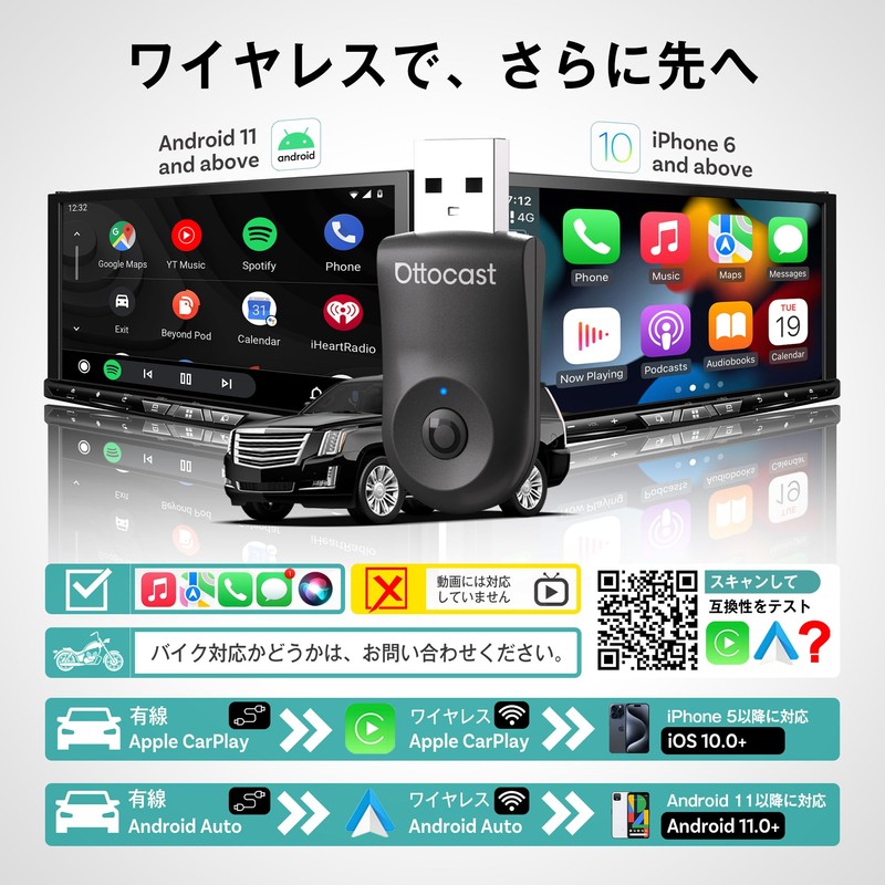 OTTOCAST MINI (2025 New) CarPlay & Android Auto Wireless Adapter,