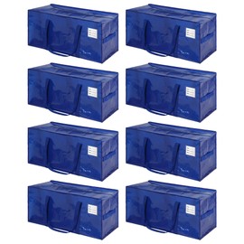 JCBZAMZ 8 Pack Heavy Duty Extra Large Moving Bags with Handles,Waterproof Foldable Storage Totes,Clothing Storage Bags,Packing Moving Boxes for College Supplies & Seasonal Storage, Blue