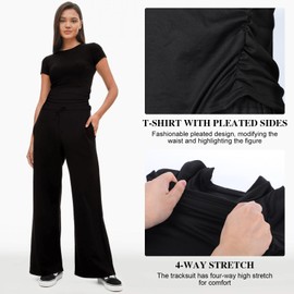 Tracksuit Womens Full Set Summer Short Sleeve Lounge Wear Sets for Women UK Women's Activewear Sets Casual Leisure 2 Piece Outfits Women (S, Black)