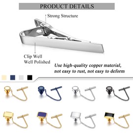 Thunaraz Tie Tacks for Men Tie Bar Clip for Regular Ties Necktie Mens Ties Tacks Clutch with Chain for Wedding Business Pin Clips Mixes Color