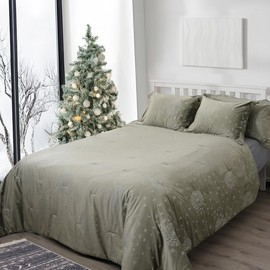 dennylife Comforter Set Queen Size, Green Velvet Comforter with Soft Brushed Microfiber Reverse, All Season Cozy Velvet Bedding Sets, Fluffy Comforter Bed Set Matching 2 Pillowcase, CS-QV1-OL