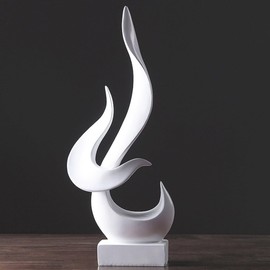 Abstract Flame-Shaped Resin Sculpture, Gold and Silver, Modern Decorative Figurine for Living Room, Bedroom, Entryway (White)