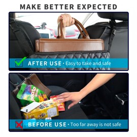 SunlightXS Car Handbag Holder Between Seat Durable Leather Seat Back Organizer Pet & Kids Driver Storage Netting Pouch Driver Storage Netting Pouch (Upgraded Black B)