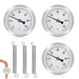 Udbrud Heating Pipe Thermometer, Pack of 3, Pipe Thermometer with 3 Springs, Diameter 63 mm, Pointer Thermometer with Stainless Steel Pointer, Tube Thermometer, 0-120 °C, Waterproof, Dustproof, Hot