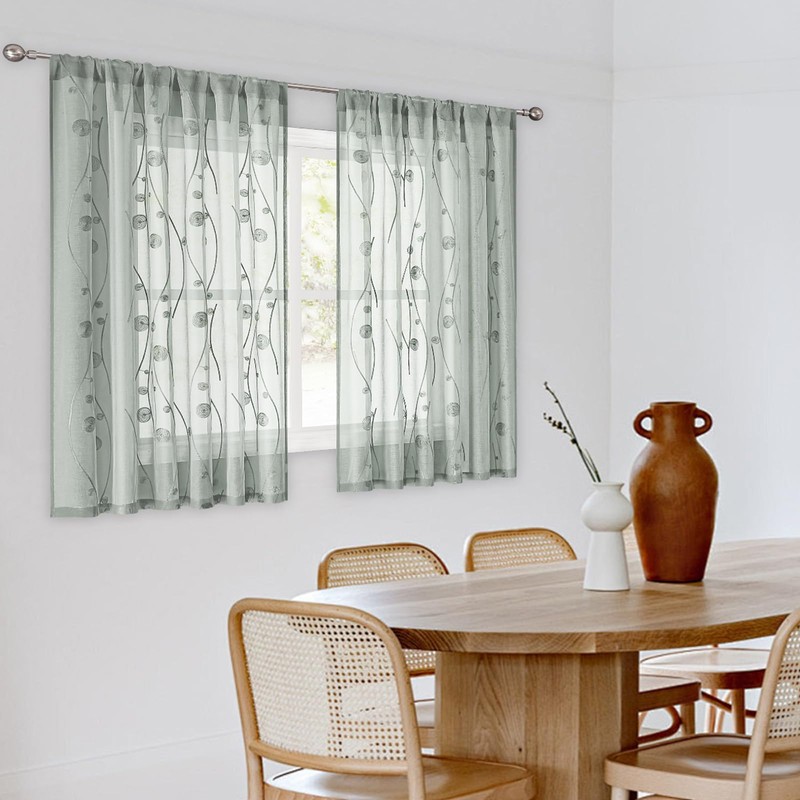 HOMEIDEAS Sage Green Sheer Kitchen Curtains 30 X 36 Inch