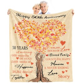 Winkwarm 50th Anniversary Blanket Gifts, 50th Wedding Anniversary Blanket Gifts for Couple Parents, Golden 50 Year Anniversary Decorations Gift Ideas, Throw Blanket 60"X 50"