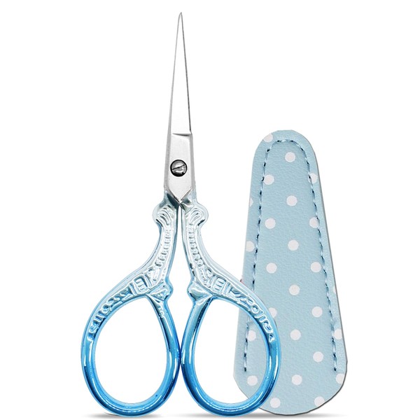 Hisuper Small Sewing Scissors 3.6Inch Scissors with Leather Scissors Cover