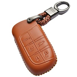 Alegender 5Button Leather Key Fob Cover Case Protector Bag for Jeep Grand Cherokee Chrysler 200 300 Dodge Durango Charger Challenger Journey Fiat Keyless Entry