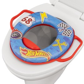 Hot Wheels Soft Potty Training Seat for Toilet with Storage Hook, Non-Slip Potty Ring with Splash Guard, Built-in Handles for Toddlers