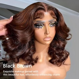 Tinashe Wear and Go Glueless Bob Wigs Human Hair Black Brown 5x6 HD Lace Closure Wigs Pre Plucked Bob Body Wave Lace Front Wigs Short Bob Wigs for Black Women (Loose Body Bob Wig #3, 14inch)