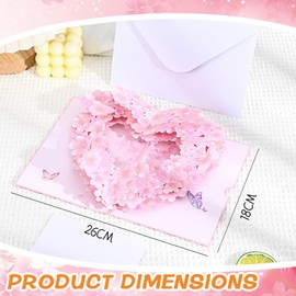 FENQURO Birthday Card, 3D Pop Up Card Sakura Heart with Pull Out Message, Handmade Floral Design, Perfect for Mother's Day, Anniversaries, Birthdays and More, Designed in Japan