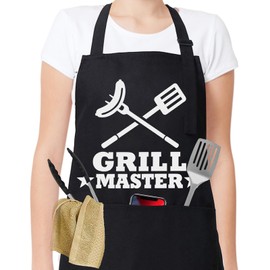 Greyoe Cooking Apron Men BBQ Apron for Men Funny BBQ Apron with Pockets Adjustable Gift for Dad Husband Black, b