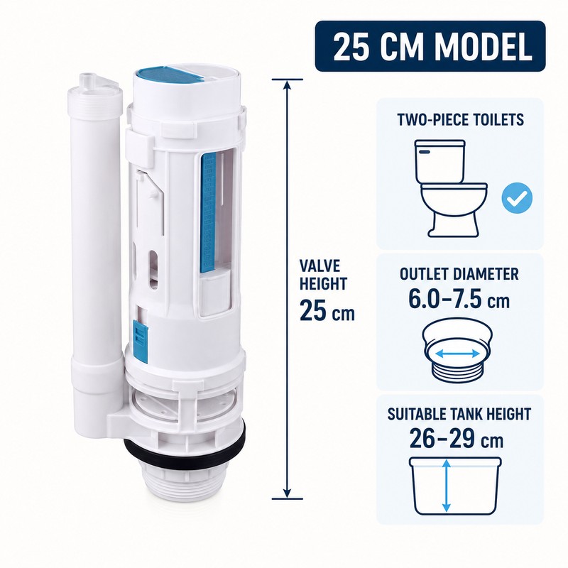 Dual-Flush Split Toilet Drain Valve, 18.5–29cm Size Options