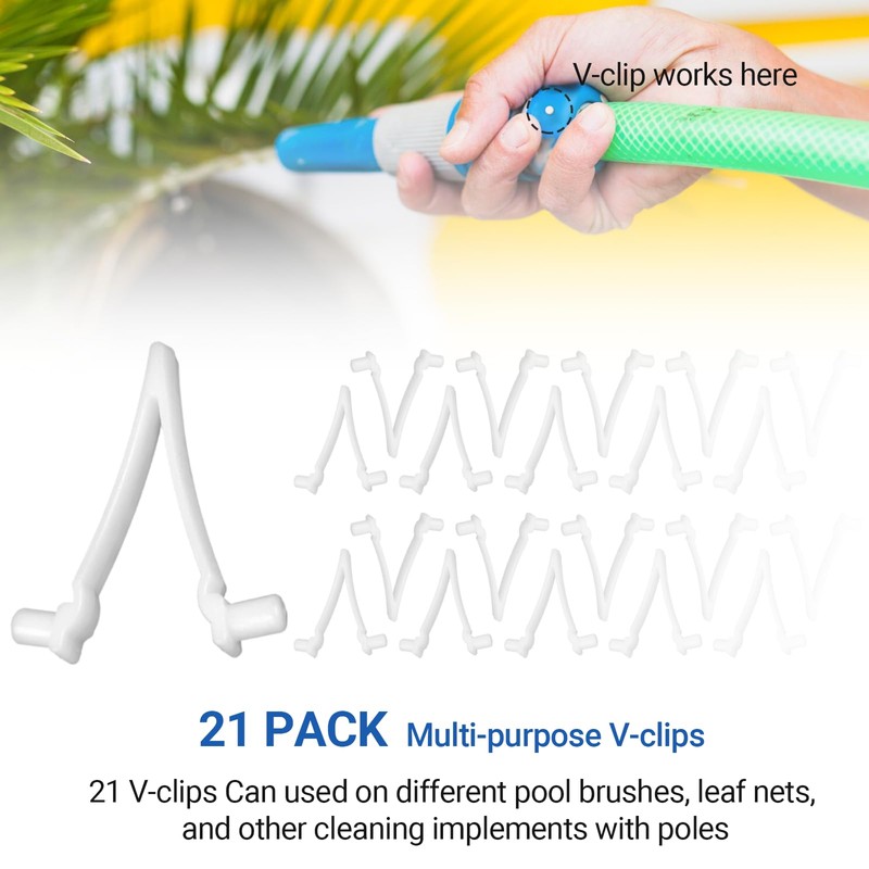 (21-Pack) AR-PRO Replacement Pool V-Clips - Pool Brush Plastic Clips/Pool