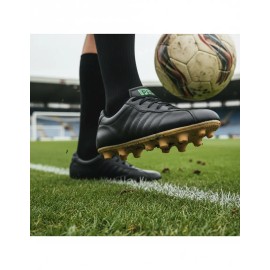 Zapato Fútbol Soccer Pepesa, Negro, Piel, Suela Todo Terreno