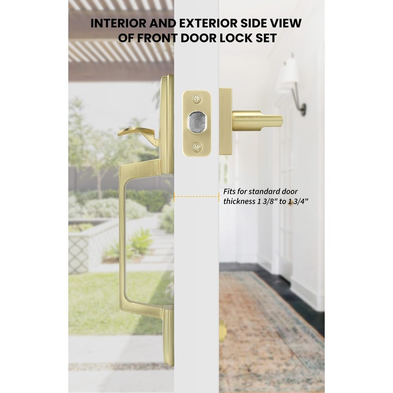 goldenwarm Gold Front Door Handle, Entry Door Handle and Reversible