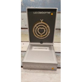 Liz Claiborne Designer Holiday Ornament Gold Heart w/ Clear Rhinestones