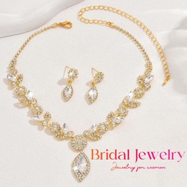 Fashband Silver Bridal Necklace Tassel Earrings Set Bride Wedding Jewelry Sets Rhinestone Prom Necklaces for Women (G-2)