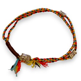 Albero del Real Tibetan Orange Thread Buddha Head Anklet Bracelet | Lucky Buddhist Bracelet for Women | Adjustable Beaded Strand, 17 cm, Cotton