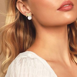 Cute Bow Earrings for Women Cute Faux Pearl Bowknot Stud Earrings Christmas Wedding Jewelry