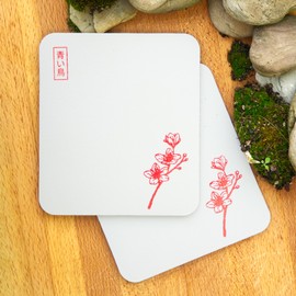 Ternal Sakura Coaster Set – Limited Edition, Handmade in Ohio with Red or White Cherry Blossoms – Absorbent DripGuard Technology for Spill-Free Use [5.1 x 6.8 in]