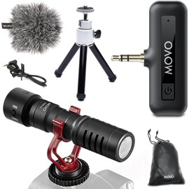 Movo VXR10 Shotgun Mic with WM-VXR10 Wireless Camera Microphone Adapter and Tripod - Compatible with Canon, Sony, Nikon and Other DSLR Cameras - Ideal for Vlogging, Filmmaking, and Content Creation