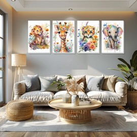 Lxmsja 4 Pack Animals Paint by Numbers Lion for Adults with Frame, Tiger Painting by Numbers for Adults on Canvas, DIY Acrylic Elephant Giraffe Painting Kit Art and Crafts for Home Decor, 8x12in