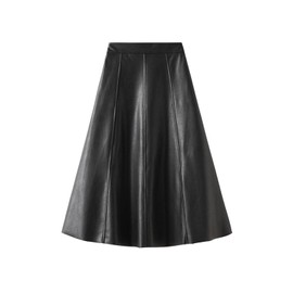DINGJIUYAN Faux Leather Skirt High Waist A-Line Midi Skirts Autumn Winter Spring PU Leather Skirts for Daily Office Holiday Black