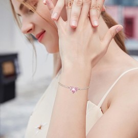 CISEI Bracelets Jewelry Gifts for Women - Gold Silver Trendy Fashion Adjustable Pink Crystal Link Bangle Bracelet Birthday Gifts for Women (Pink-7)