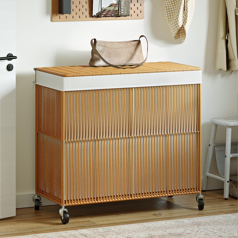 WOWLIVE Laundry Hamper with Wheels, 160L Handwoven Rolling Laundry Basket